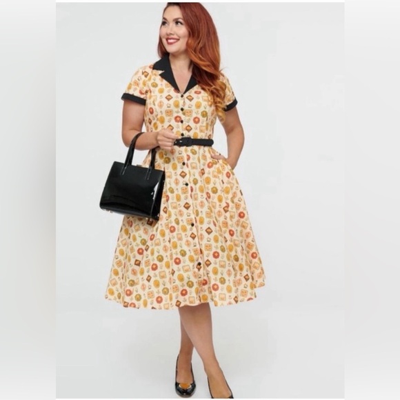Vintage Dresses & Skirts - Vintage 50s Market Novelty Print Swing Dress Rockabilly Retro NWT Size L